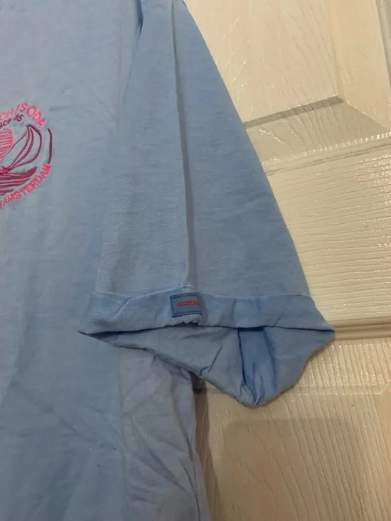 Scotch & Soda Pale Blue T‑Shirt with Neon Pink Trim XL - Picture 5 of 6